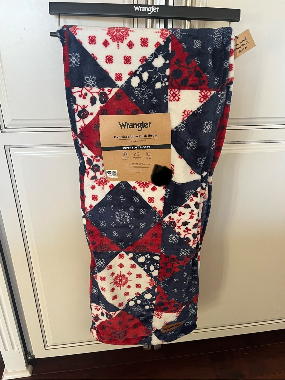 Wrangler Plush Throw Blanket- Red, Blue, White Patriotic Patchwork